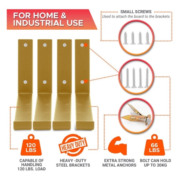 Orbeto 12 inch Shelf Brackets with Lip for 11.25 Inch Shelves - 4 Pack - Picture 5 of 6